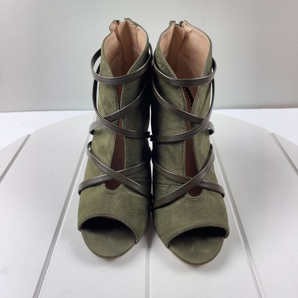 Journee Womens Size 7.5 Collection Samara Stiletto Heels Olive Peep Toe Shoes - Picture 2 of 9